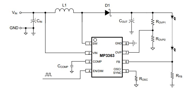 Application Circuit Diagram - Monolithic Power Systems (MPS) MP3363 Boost LED Drivers